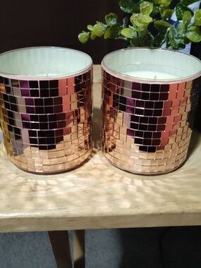 Rose Gold Mirrored Mosaic Candle Holders -